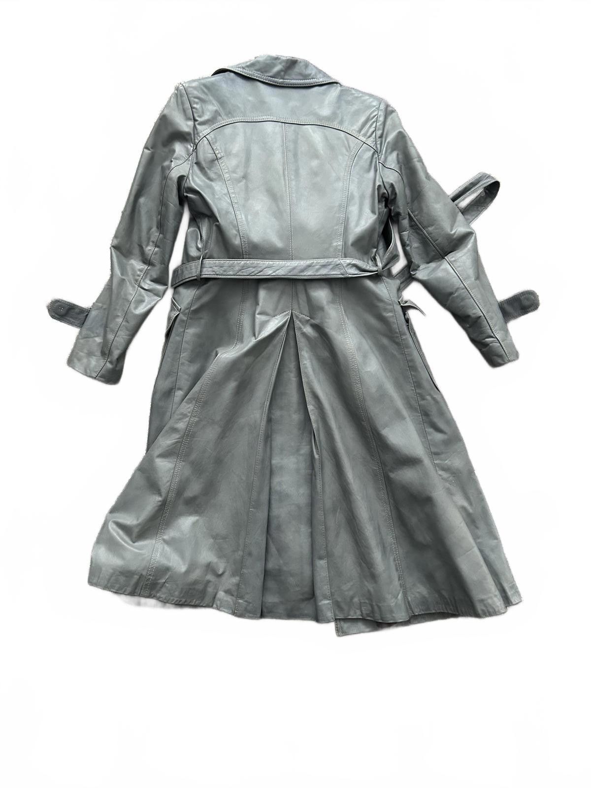 Unknown London Women's Gray Leather Trench Coat with Real Fur Collar Size S / US 4 / IT 40 - 7 Thumbnail