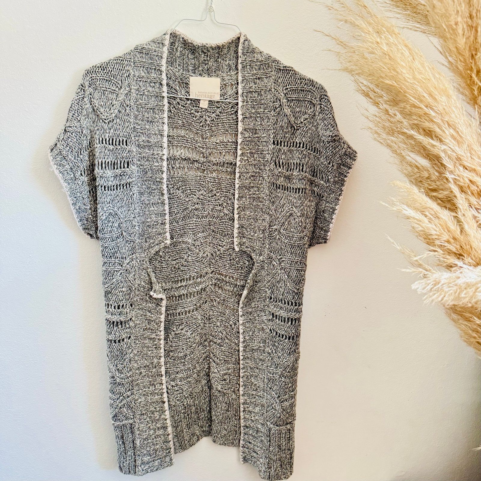 Banana Republic NEW Banana Republic Grey White Cable Knit Cardigan Sweater Size S / US 4 / IT 40 - 2 Thumbnail