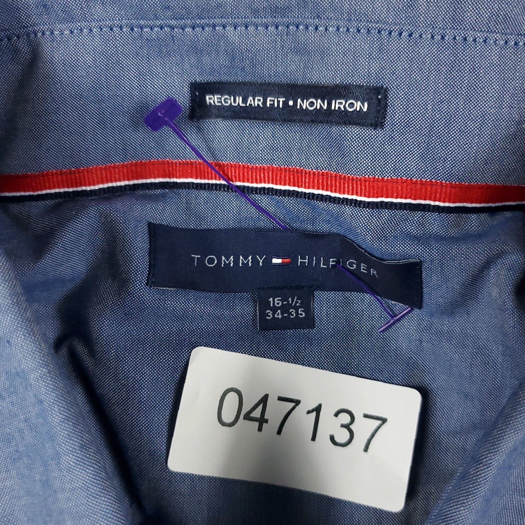 Tommy Hilfiger VINTAGE Tommy Hilfiger Dress Shirt Mens 16.5 Blue Long Sleeve Button-Down Collared Regular Fit Cotton Size 42R - 6 Thumbnail