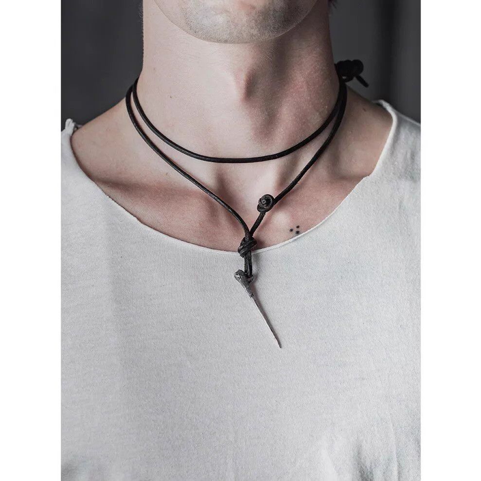 DETAJ Detaj SilverBlack Silver Needle Cowhide Necklace OS Size ONE SIZE - 6 Thumbnail