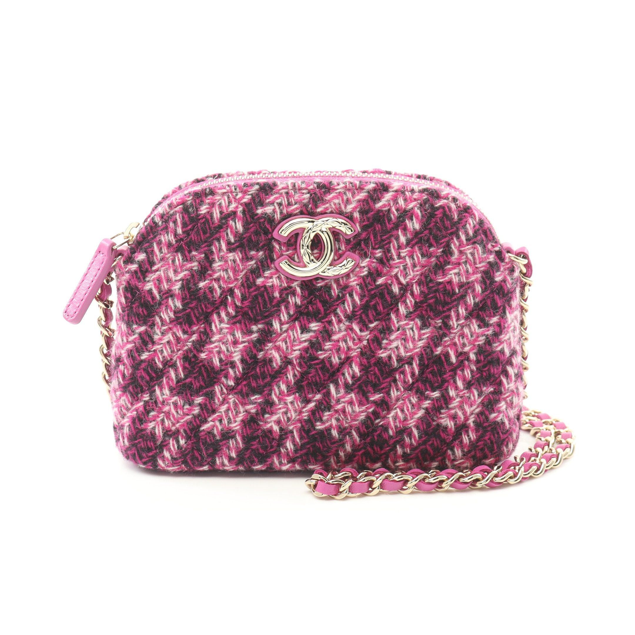 Chanel Coco Mark Chain Shoulder Bag Tweed Pink Purple Gold
