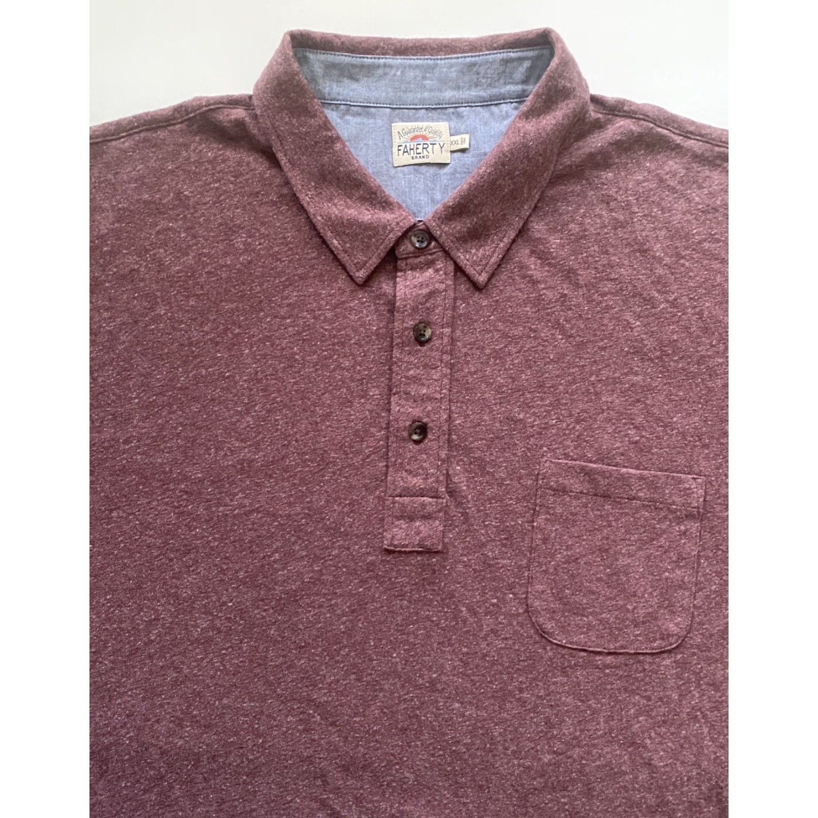 Faherty VINTAGE Faherty Movement Long Sleeve Polo Shirt Mens 2XL Merlot Organic Cotton Blend Polo Classic Pockets 80% Organic Cotton, 20% Polyester Size US XXL / EU 58 / 5 - 4 Thumbnail