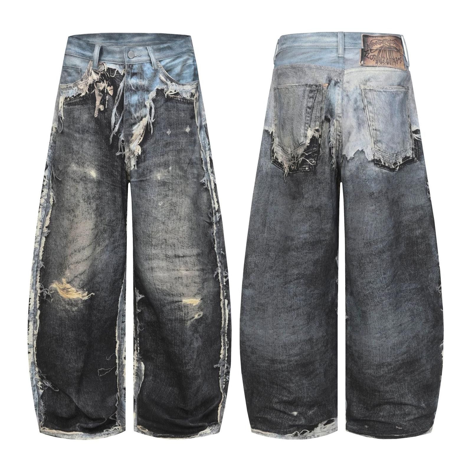 Japanese Brand Distressed Patchwork Black Wide Leg Denim Jeans Size US 32 / EU 48 - 5 Thumbnail
