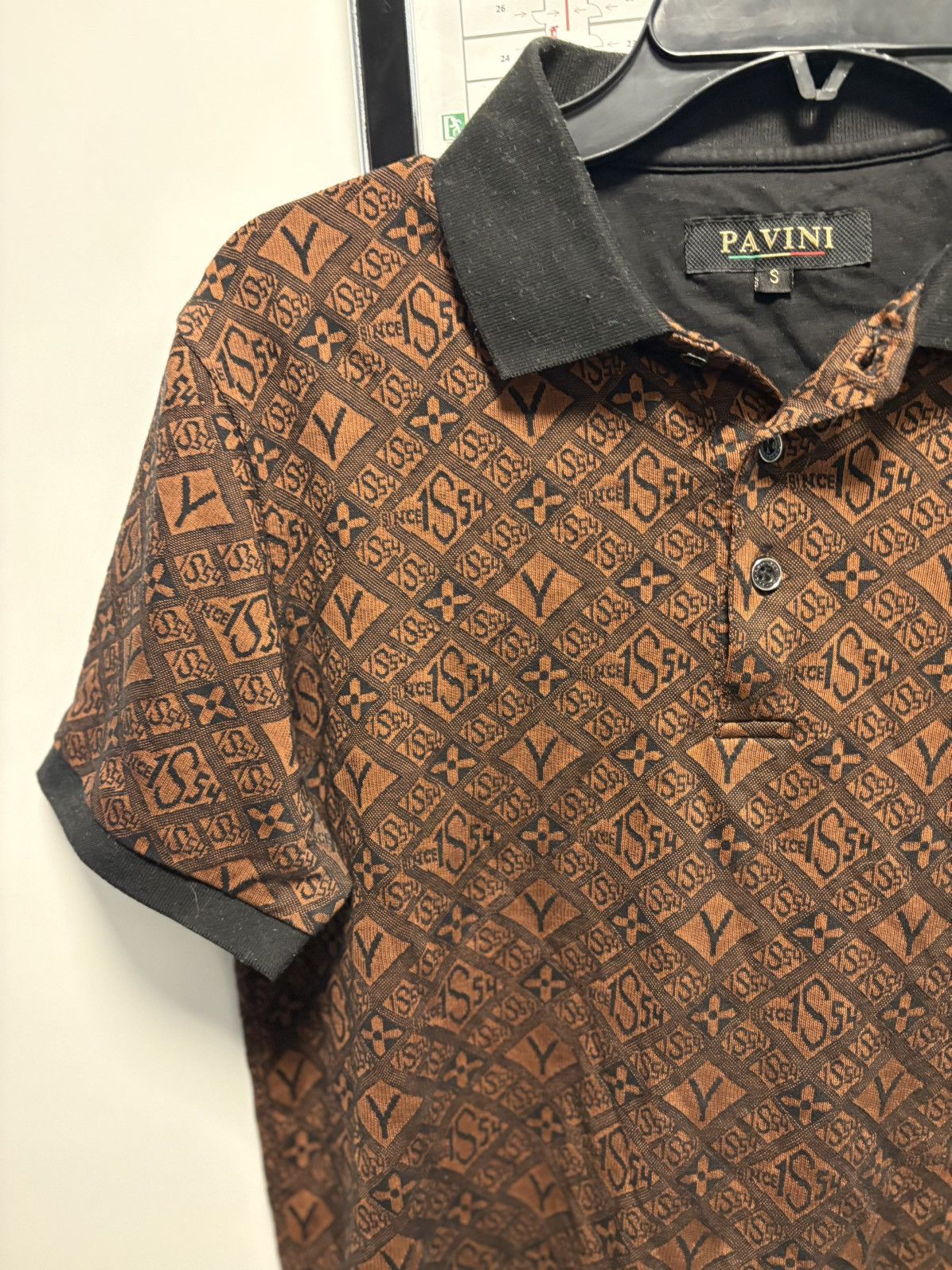 Other Pavini Brown Black Geometric Polo Short Sleeve Men’s Size S Size US S / EU 44-46 / 1 - 2 Thumbnail