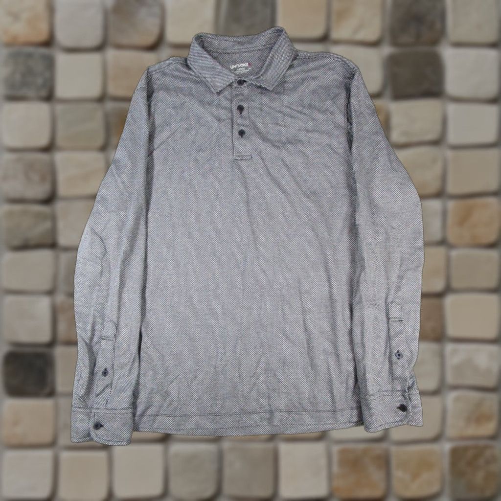 UNTUCKit UNTUCKit Polo Shirt Mens Large Gray Cotton Golf Herringbone Long Sleeve Button-Front Collared Golfwear Mens L Gray UNTUCKit Polo Size US L / EU 52-54 / 3 - 1 Thumbnail