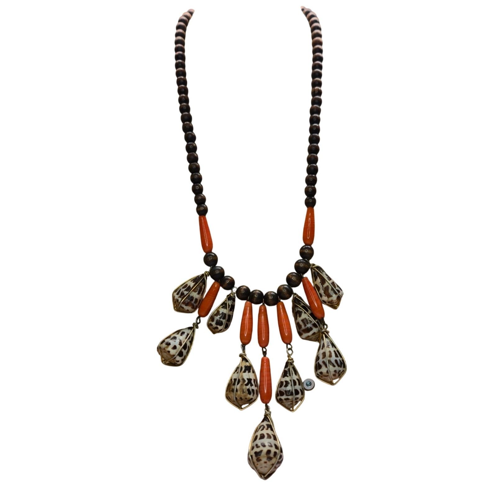 Vintage Vintage Chunky Statement Necklace Tiger Cone Shell Fringe Size ONE SIZE - 12 Thumbnail