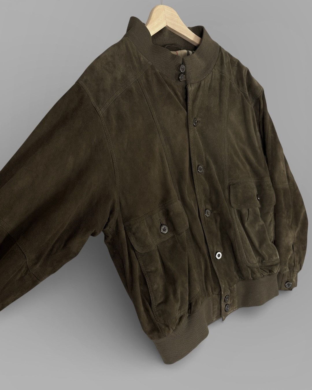 Burberry 80's BURBERRYS Nova Check Lined Suede Leather Bomber Jacket Size US L / EU 52-54 / 3 - 9 Thumbnail