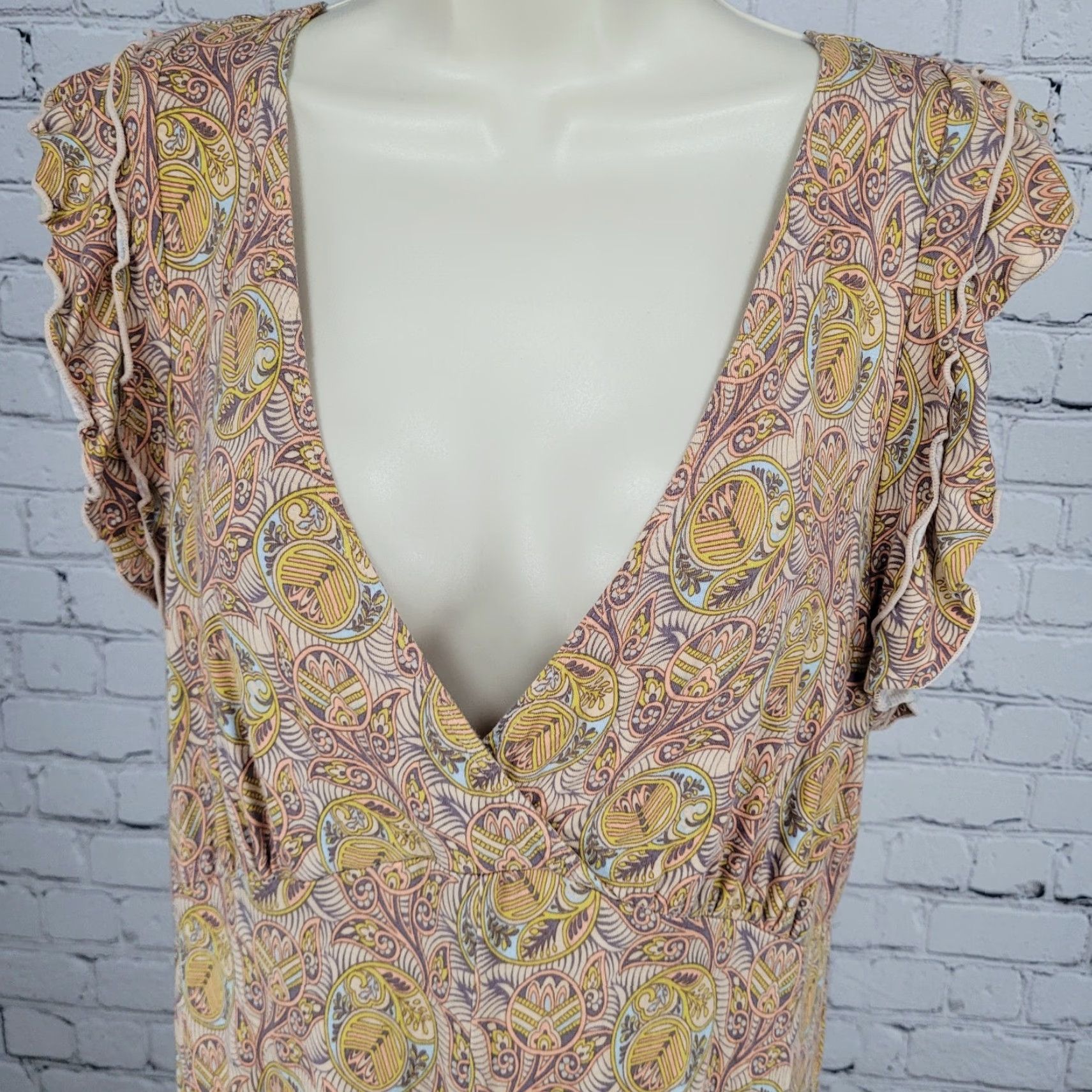 Anthropologie Anthropologie Multicolor Print Boho Stretch Short Sleeve Jumpsuit Medium Size 32" / US 10 / IT 46 - 5 Thumbnail
