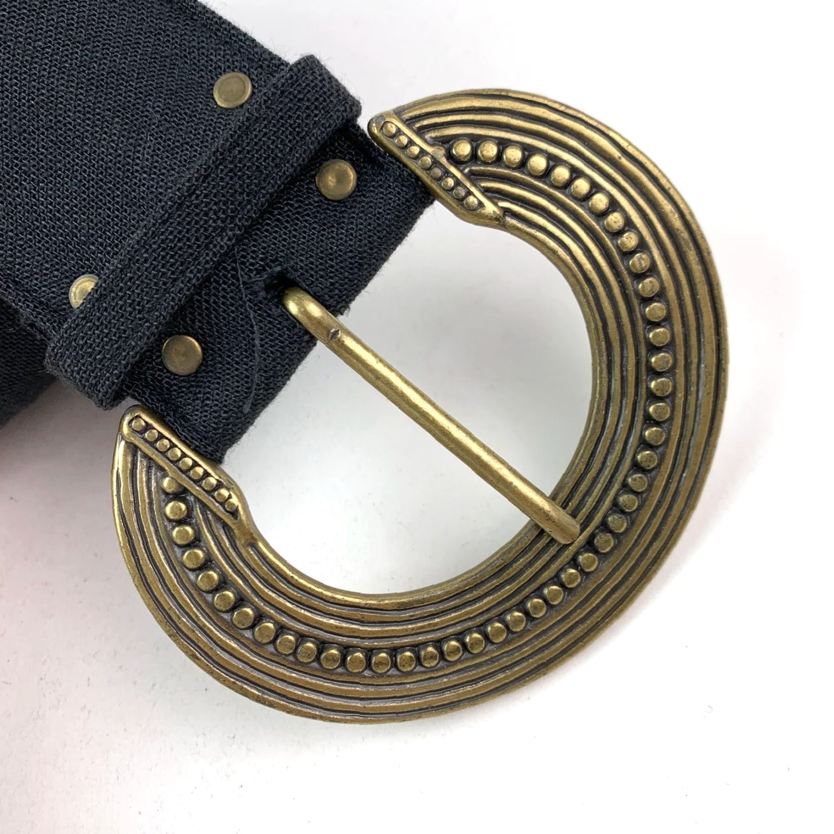 Vintage VINTAGE Womens Black Wide Fabric Ornate Brass Buckle Size 16 43" Belt Accessories Size ONE SIZE - 2 Thumbnail