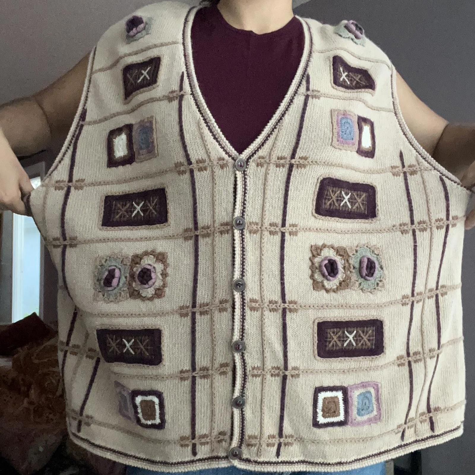 Other Cream and brown purples vintage knit vest knit Size XXL / US 16-18 / IT 52-54 - 8 Thumbnail
