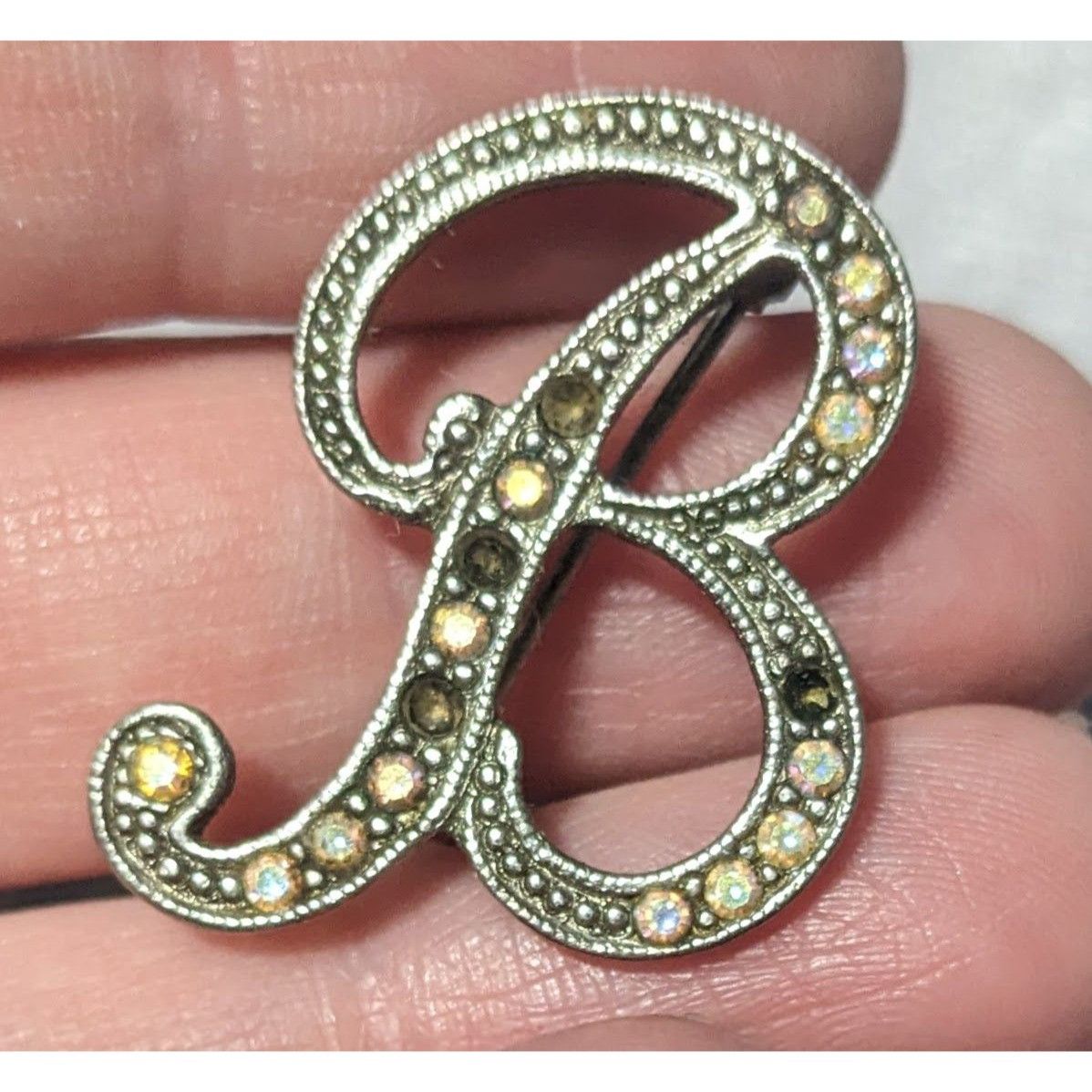 Other Whimsical Glam Cursive B Aurora Borealis Rhinestone Silver T Size ONE SIZE - 4 Thumbnail