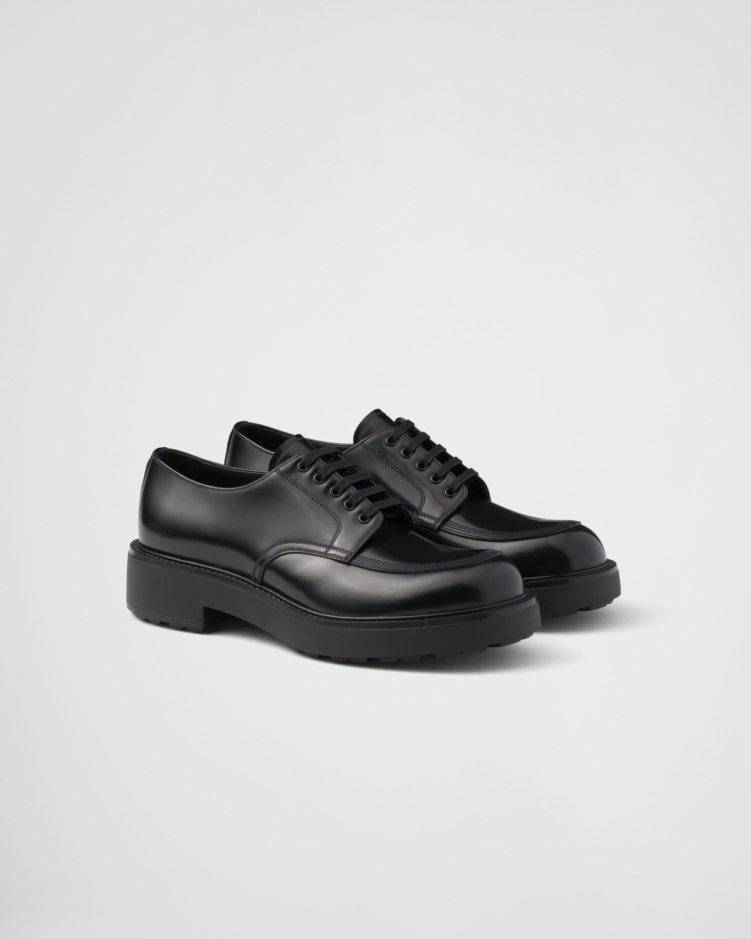 Prada o1bcso1str1025 Spazzolato Derby Shoes in Black Size US 11 / EU 44 - 1 Thumbnail
