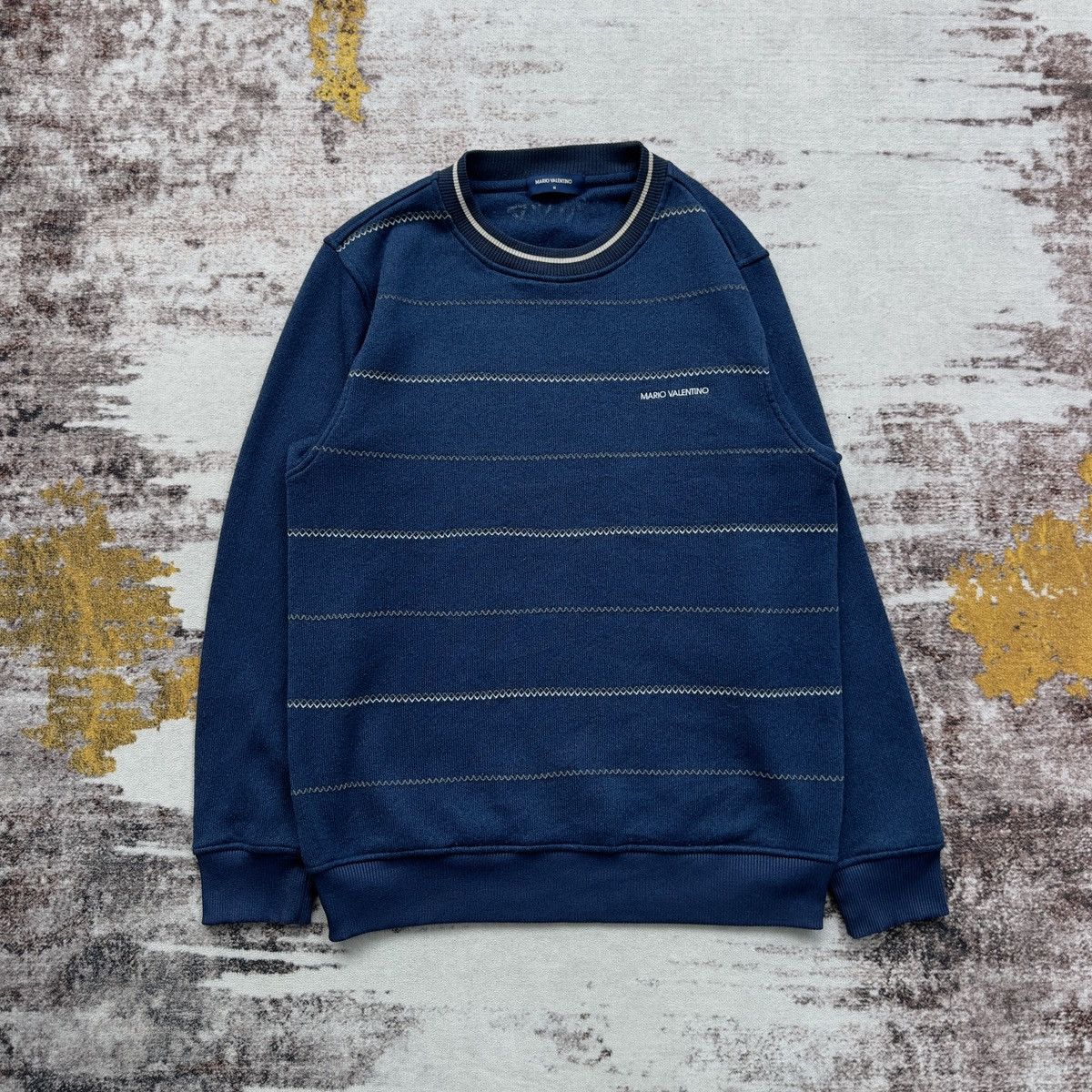Mario Valentino MARIO VALENTINO STRIPED KNIT CREWNECK SWEATER NAVY VINTAGE Size US M / EU 48-50 / 2 - 2 Thumbnail