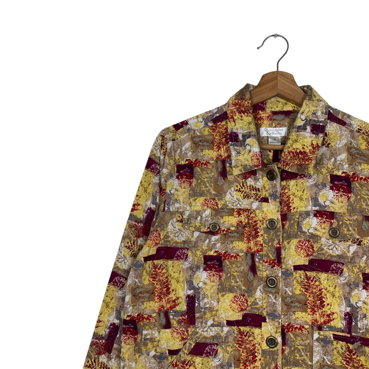 Japanese Brand CHRISTOPHER BANKS Abstract Leaf Print Shirt Jacket #2155-C95 Size M / US 6-8 / IT 42-44 - 6 Thumbnail
