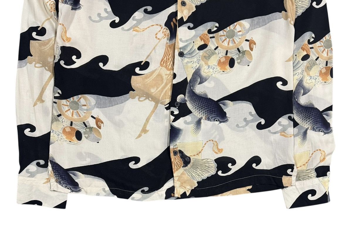 Allsaints All Saint Viscose Rayon Japanese Koi Fish Open Collar Shirt Size US M / EU 48-50 / 2 - 5 Thumbnail