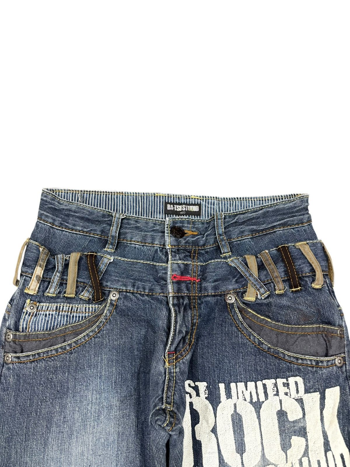 Japanese Brand Vintage Japanese Double Waist Printed Distress Loose Jeans Size US 29 - 4 Thumbnail