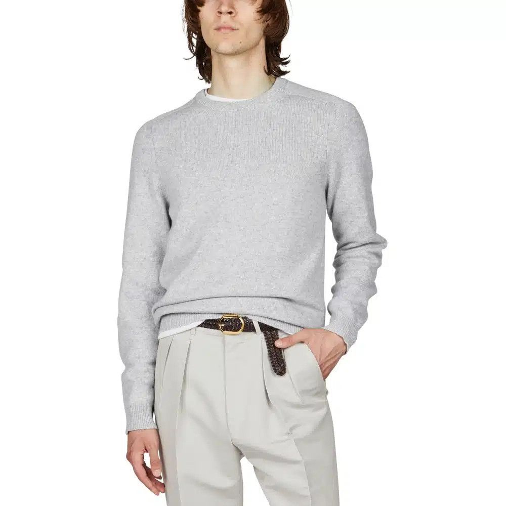 o1loc1c0325 KCL001 Cashmere Saddle Crewneck Sweater in Grey