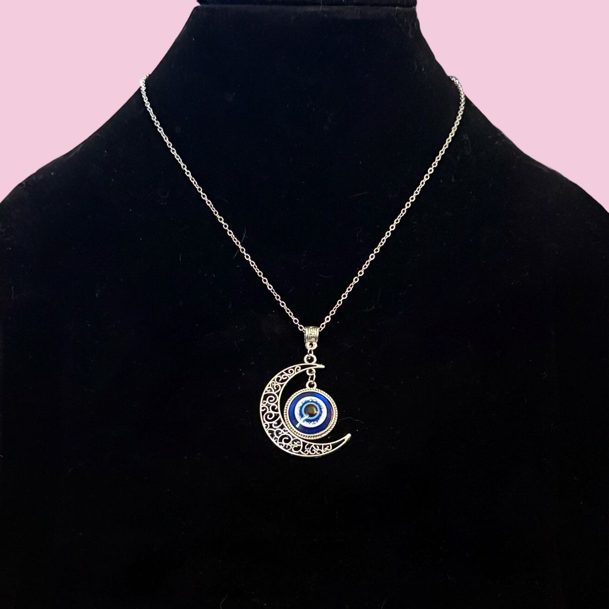 Other Silver tone crescent moon and evil eye pendant necklace Size ONE SIZE - 1 Thumbnail