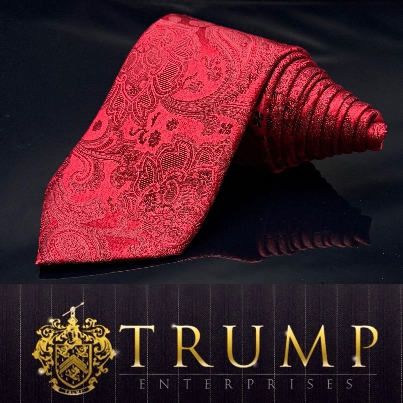 Donald Trump DONALD J. TRUMP MEN'S TIE 100% SILK Bright Red Paisley 61” Size ONE SIZE - 1 Thumbnail