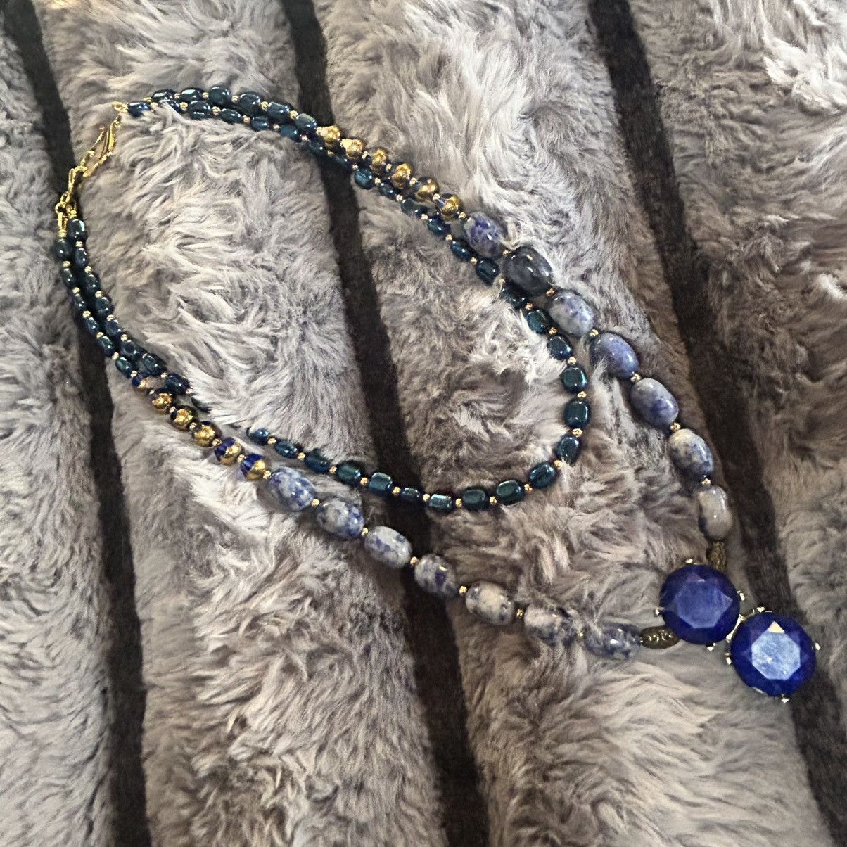 Handmade Handcrafted double strand oil slick di-cut glass necklace Size ONE SIZE - 8 Thumbnail