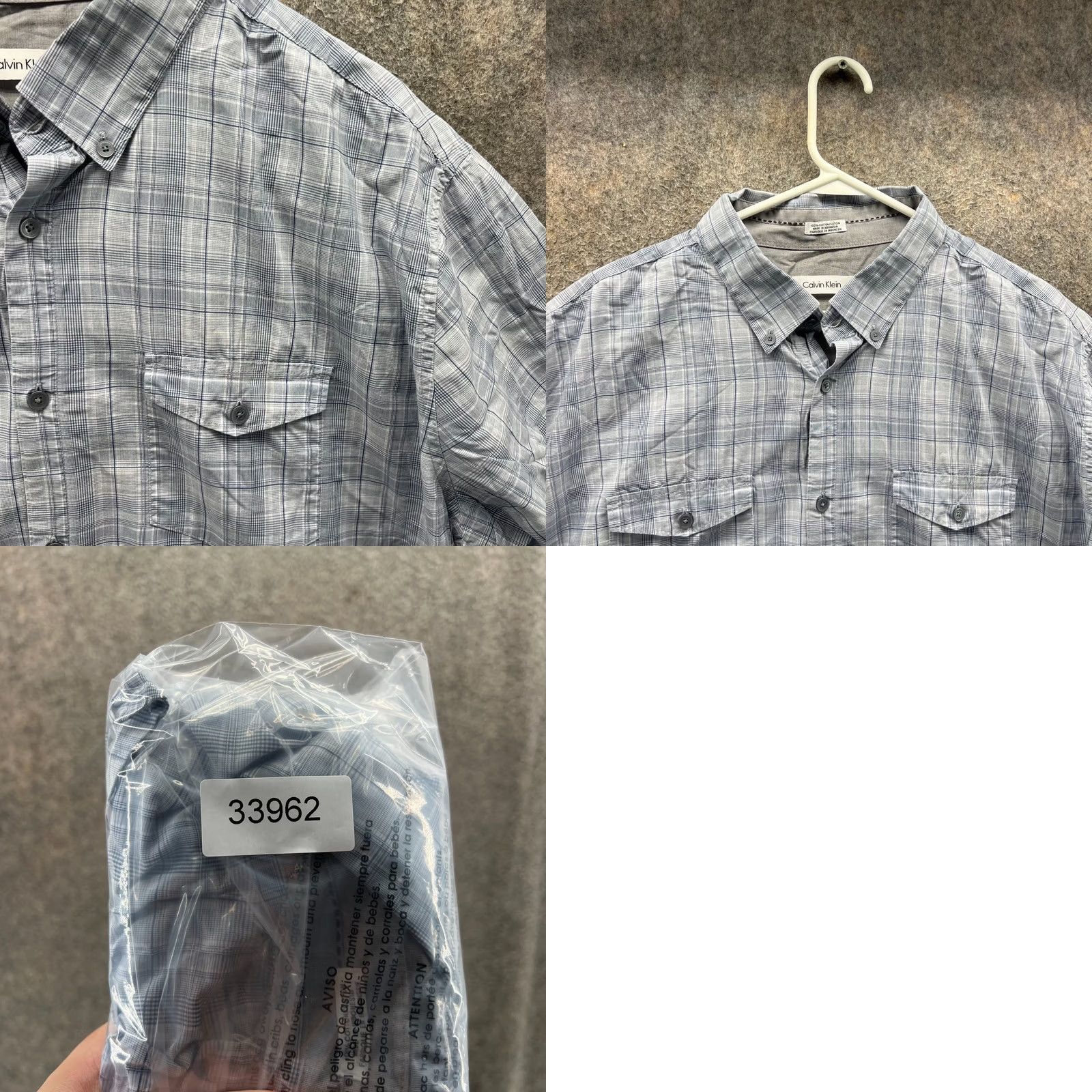 Calvin Klein VINTAGE? No. Calvin Klein Shirt Mens 2XL Gray Button Down Short Sleeve Cotton Check Plaid Size US XXL / EU 58 / 5 - 8 Thumbnail