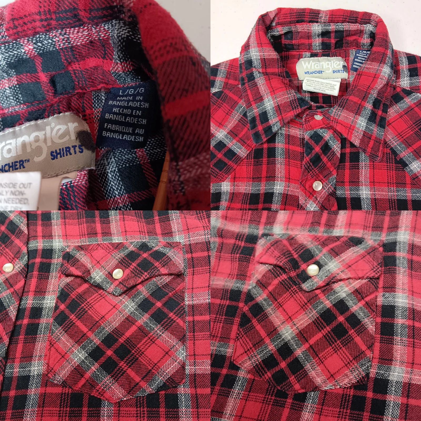 Wrangler VINTAGE Wrangler Wrancher Shirt Large Plaid Red Western Pearl Snap Cowboy Workwear Mens L Red Plaid Western Wear 90s Size US L / EU 52-54 / 3 - 8 Thumbnail