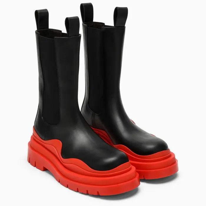 Bottega Veneta o1bcso1str0425 Tire Chelsea Boots in Black & Red Size US 10 / IT 40 - 2 Thumbnail