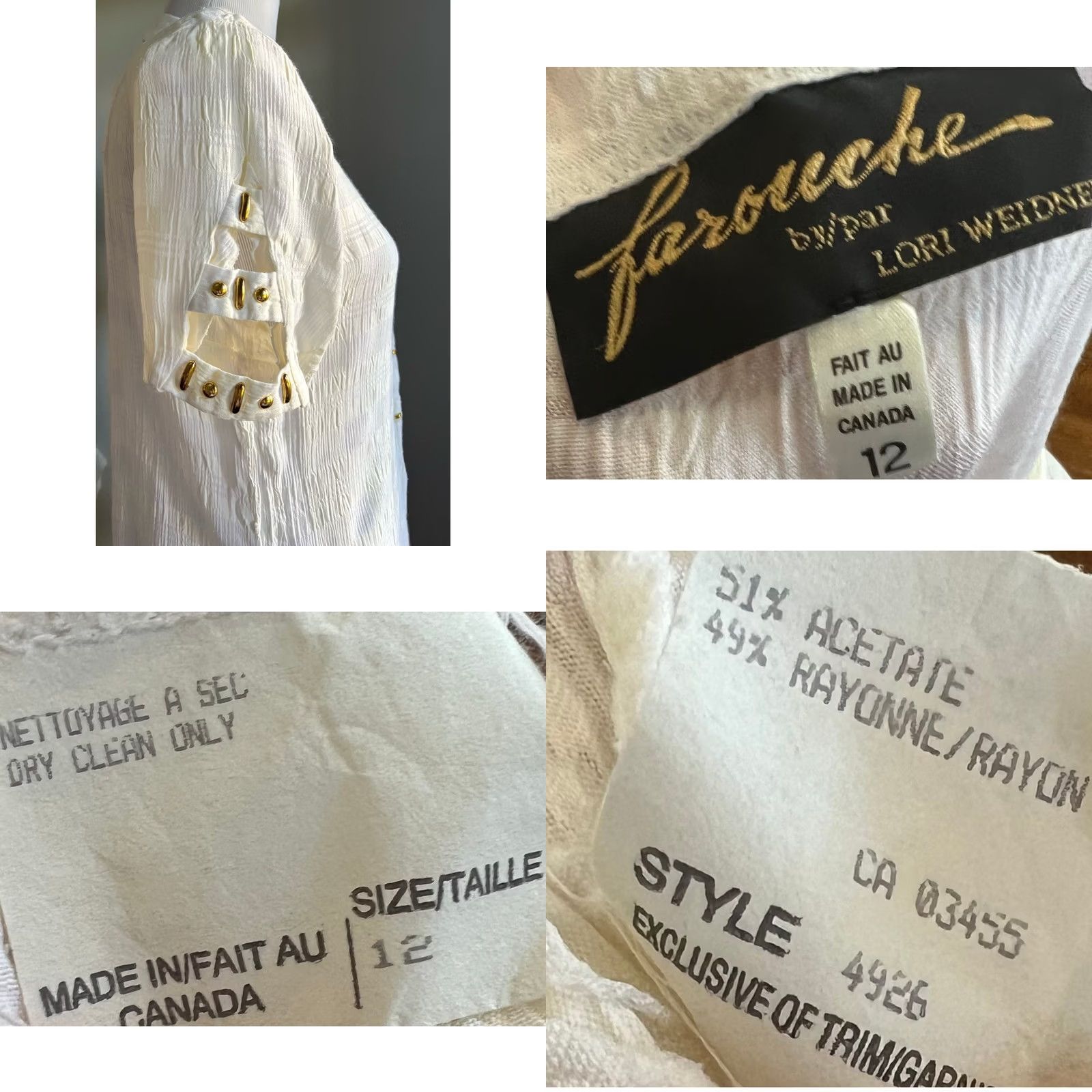 Vintage VINTAGE Farouche by Lori Weidner Blouse Shirt Tunic Ivory Gold Details 90s 80s Women’s Sz 12 Womens Size XL / US 12-14 / IT 48-50 - 8 Thumbnail