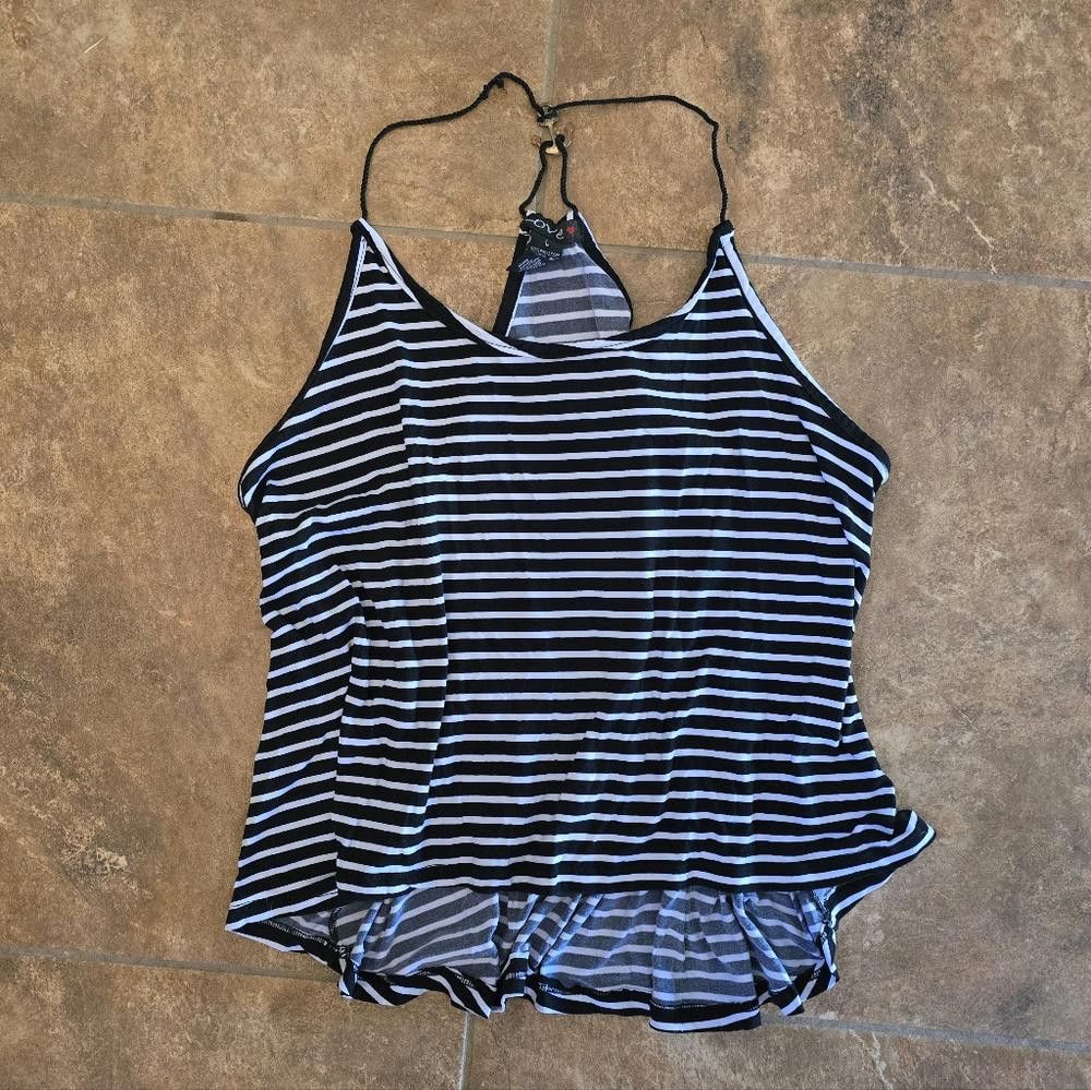 Designer Black White Striped Love Anchor Racerback Size L / US 10 / IT 46 - 1 Thumbnail