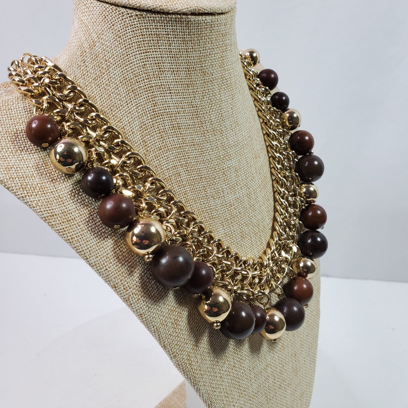 The Unbranded Brand Casual Chain Necklace Gold Tone w/ Brown Beads 18 Inch Size ONE SIZE - 2 Thumbnail
