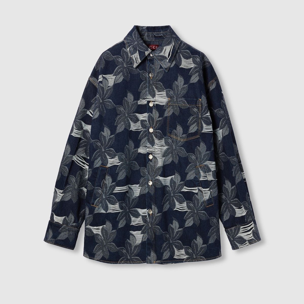 Gucci o1loc1c1125 822248 Cotton Denim Floral Jacquard Shirt Size US M / EU 48-50 / 2 - 1 Thumbnail