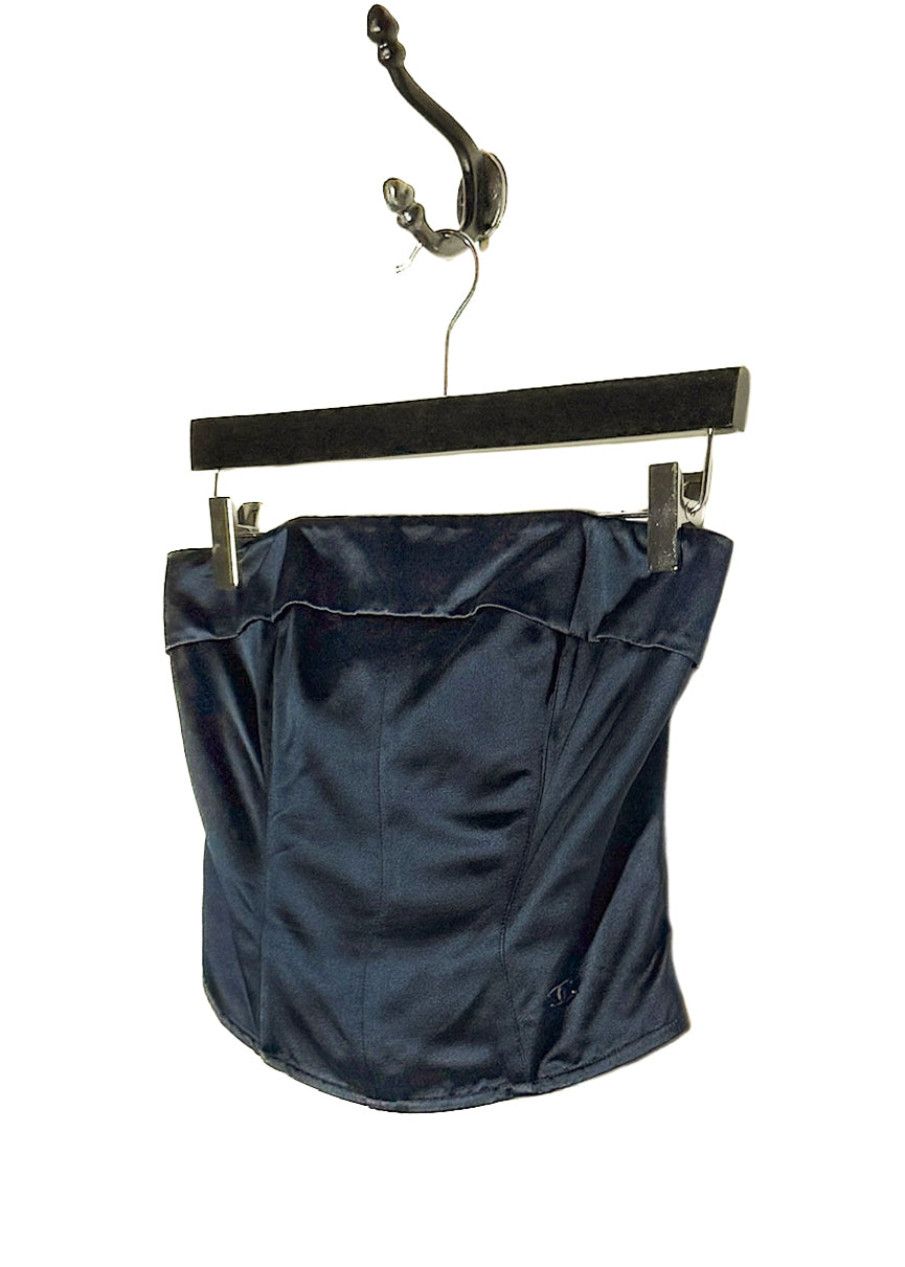 Chanel Chanel C08 Navy Blue Silk Satin Corset Top Size XS / US 0-2 / IT 36-38 - 2 Thumbnail