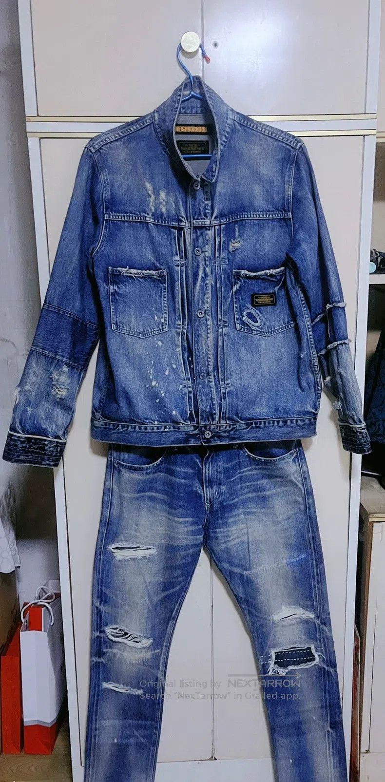 Neighborhood Neighborhood Distressed Ripped Splatter King Denim Jacket Size US XL / EU 56 / 4 - 5 Thumbnail