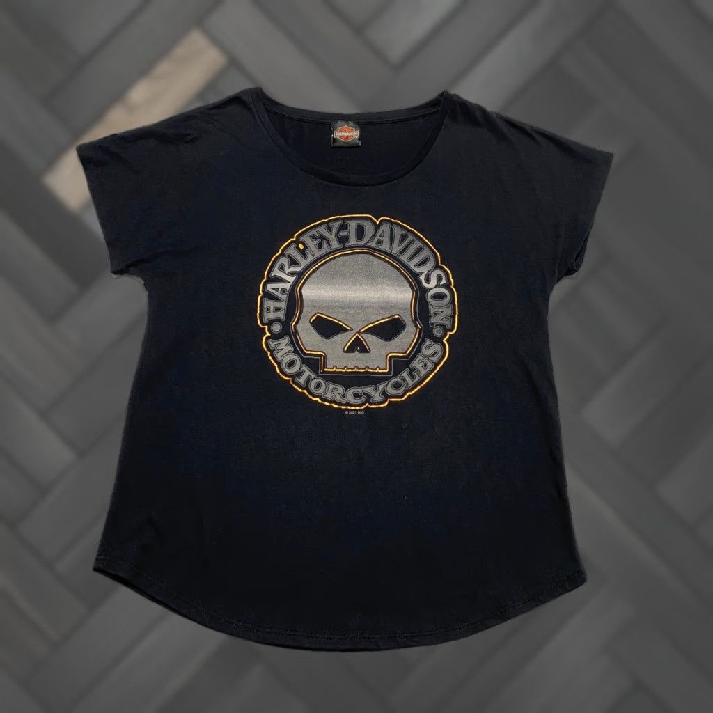 Harley Davidson Harley-Davidson Shirt Womens L Black Scoop Neck Short Sleeve Jersey Cotton Blend Double-Sided Graphic Motorcycle T-Shirt Size L / US 10 / IT 46 - 1 Thumbnail