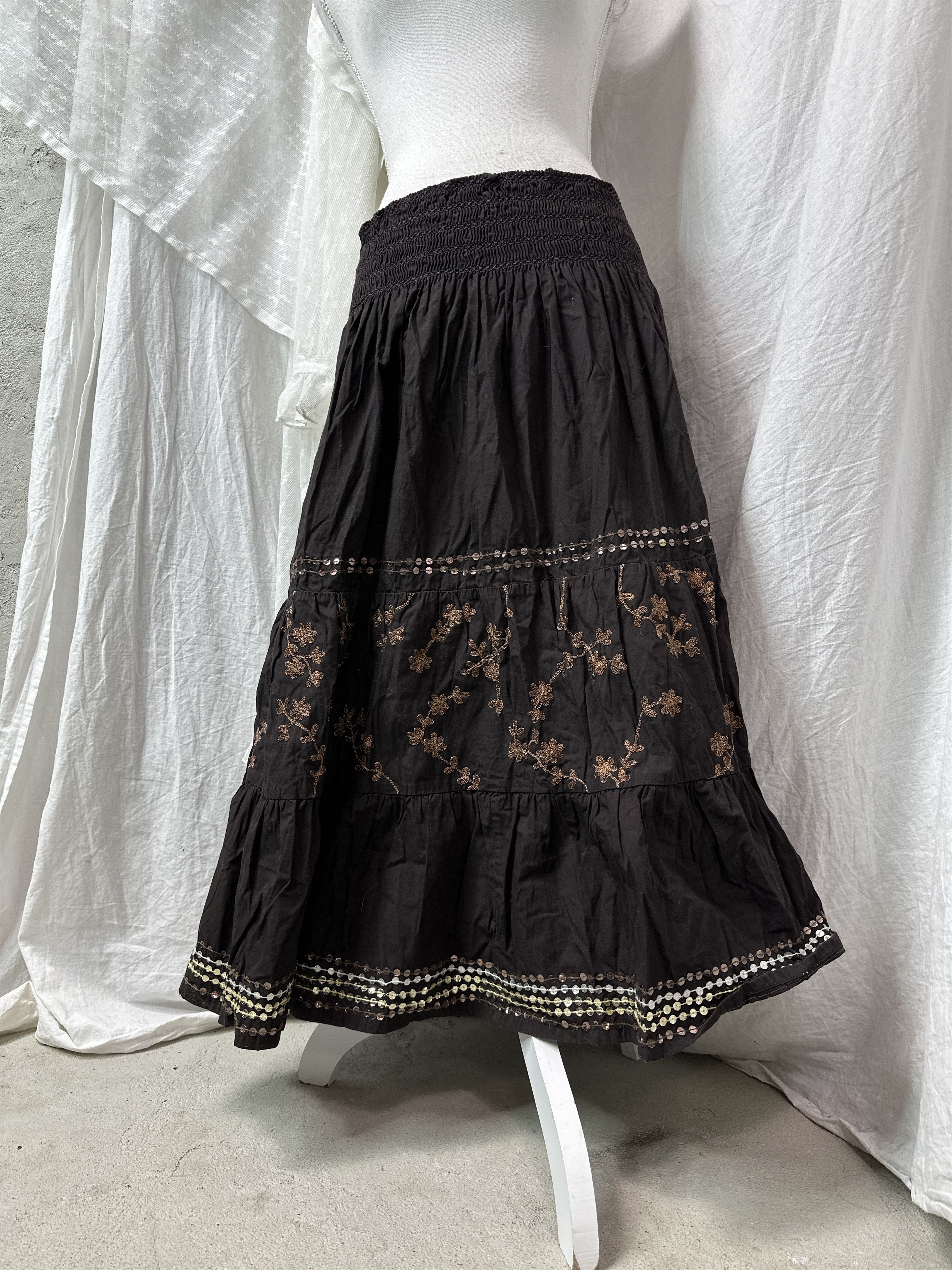 Vintage Floral Maxi Pleated Sequins Skirt Y2K