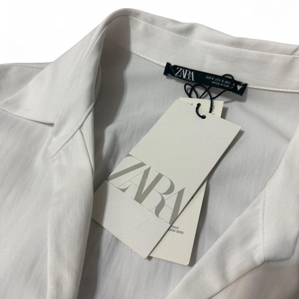 Zara NWT White Zara long sleeve shirt dress one piece dress Size S / US 4 / IT 40 - 6 Thumbnail