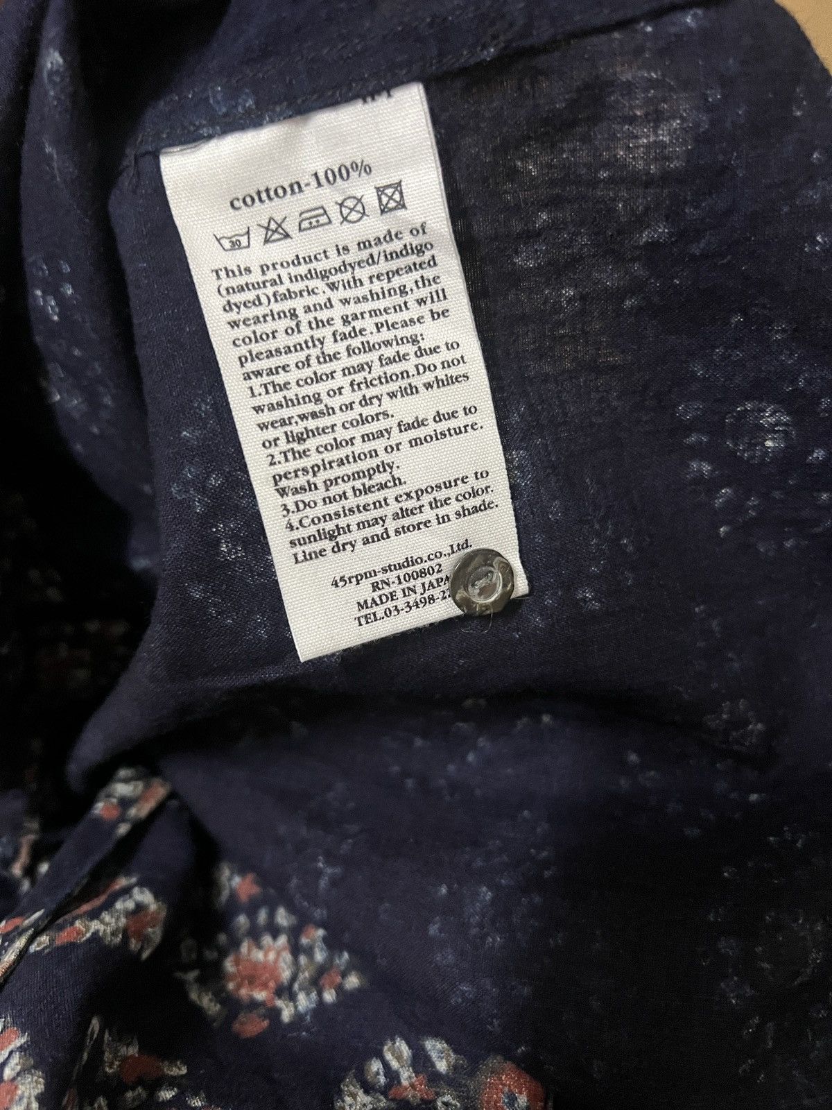 45rpm × Japanese Brand 45rpm Indigo Chinese Shirt Style Rare Design Size XS / US 0-2 / IT 36-38 - 6 Thumbnail
