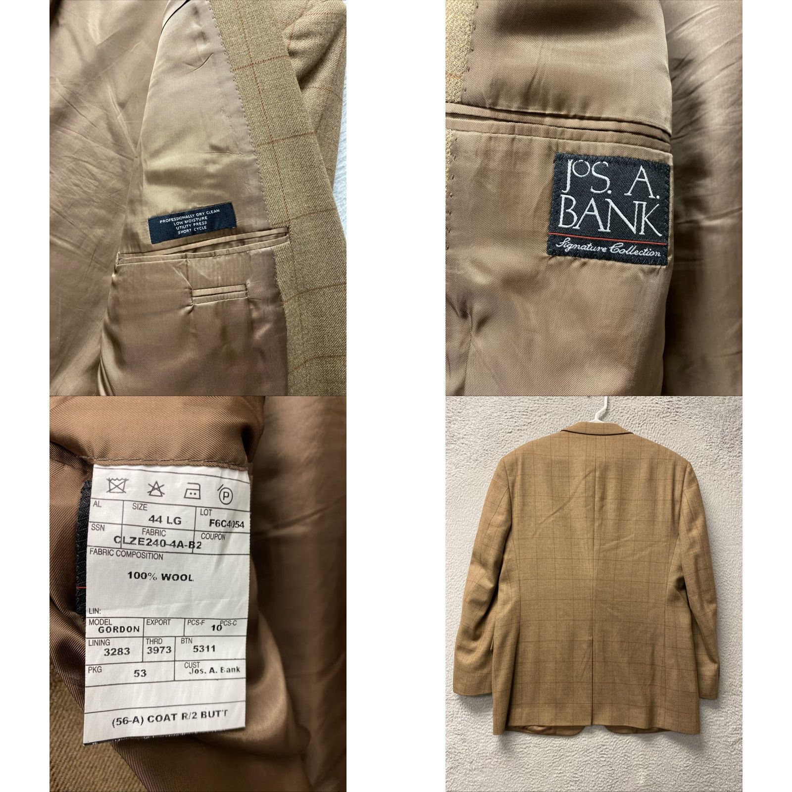 Vintage Jos A Bank Sport Coat Blazer Mens 44L Brown Plaid Wool Regular Notch Single-Breasted 2-Button Front 4-Button Sleeve Jacket/Coot? Size 44R - 8 Thumbnail
