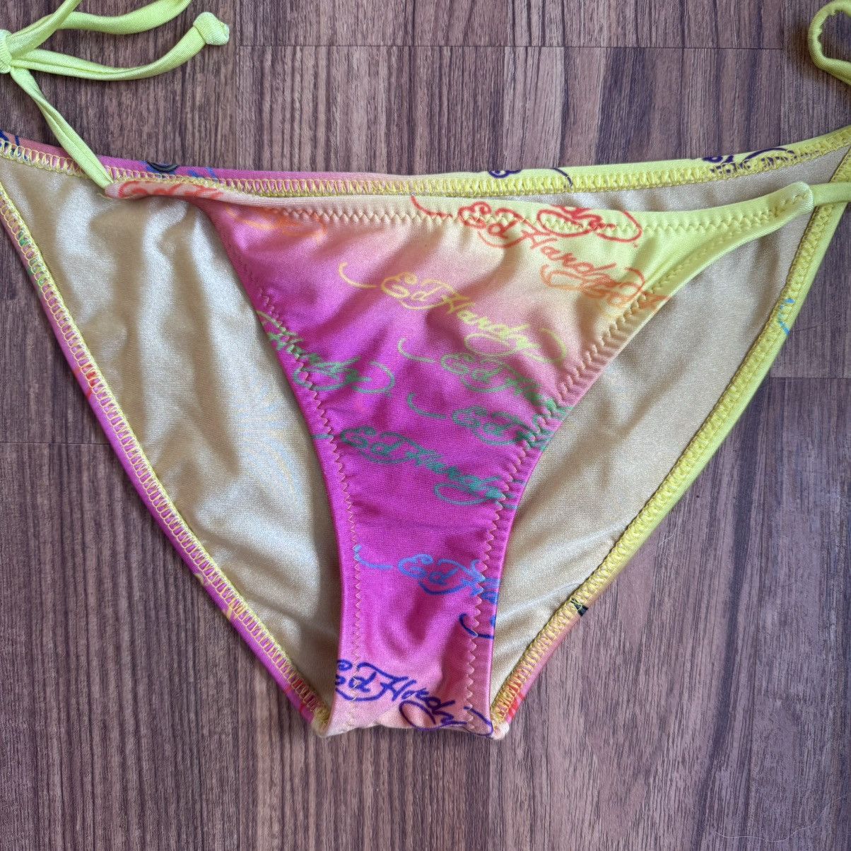 ED HARDY Vintage Y2K Rare Pink Yellow Dishonor Bikini Set