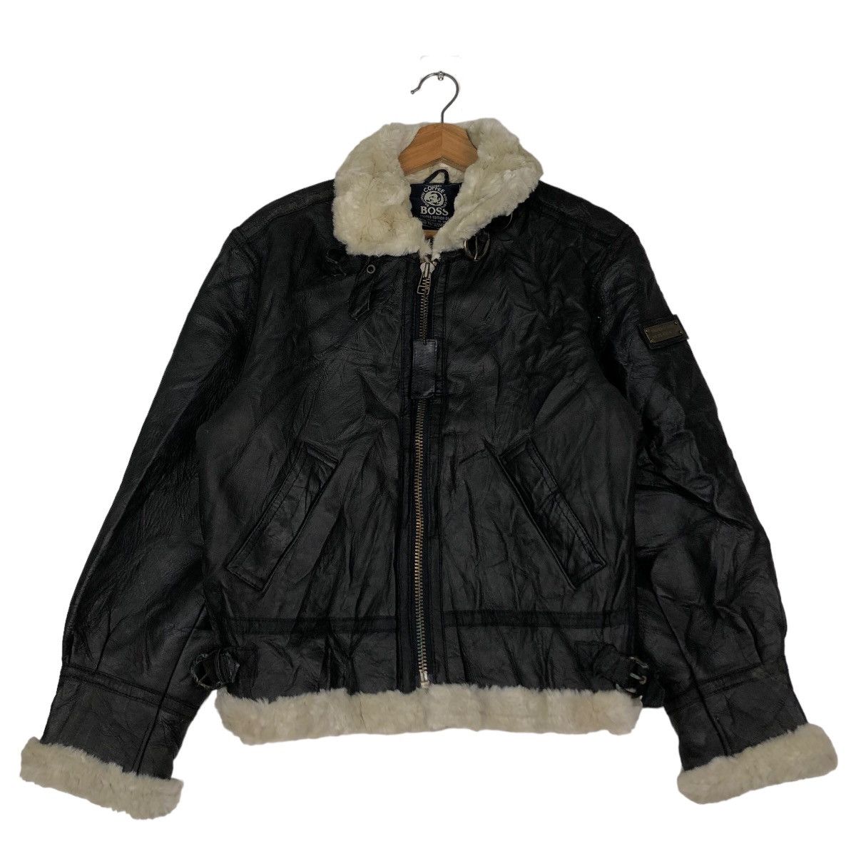 Japanese Brand 🔥Vtg Genuine Leather Jacket Suntory Coffee Boss Shearling Size US L / EU 52-54 / 3 - 2 Thumbnail