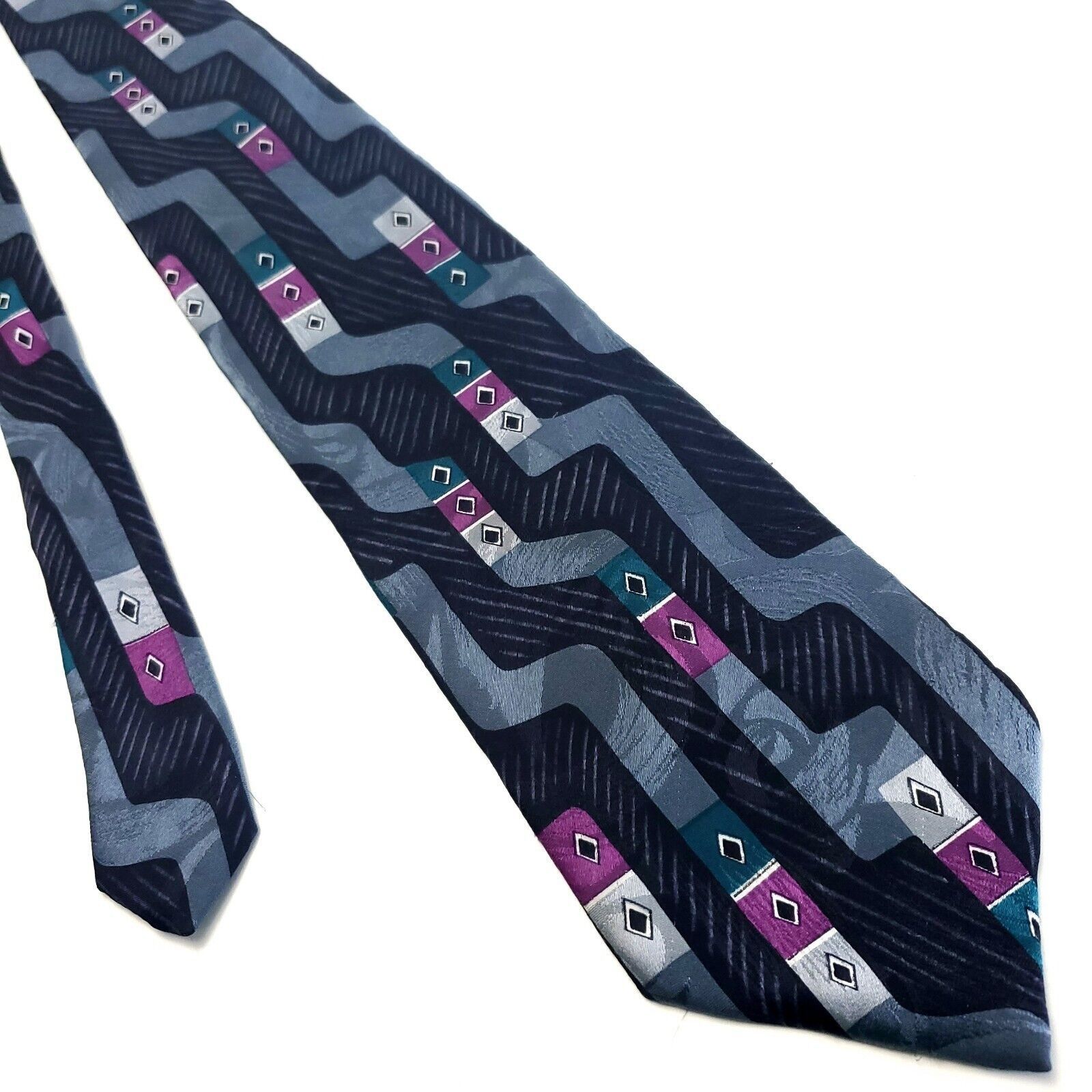 Designer Addison On Madison Silk Tie Abstract Black Blue Print Size ONE SIZE - 1 Thumbnail