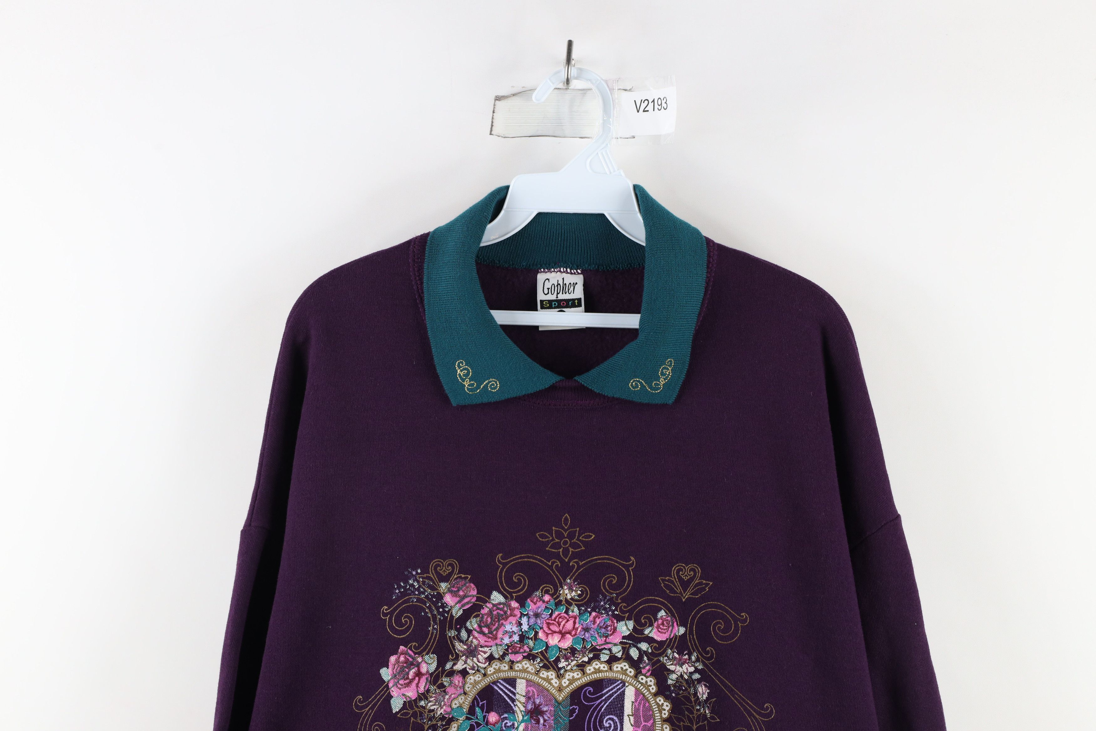 Vintage Vintage 90s Country Primitive Heart Collared Sweatshirt USA Size XL / US 12-14 / IT 48-50 - 2 Thumbnail