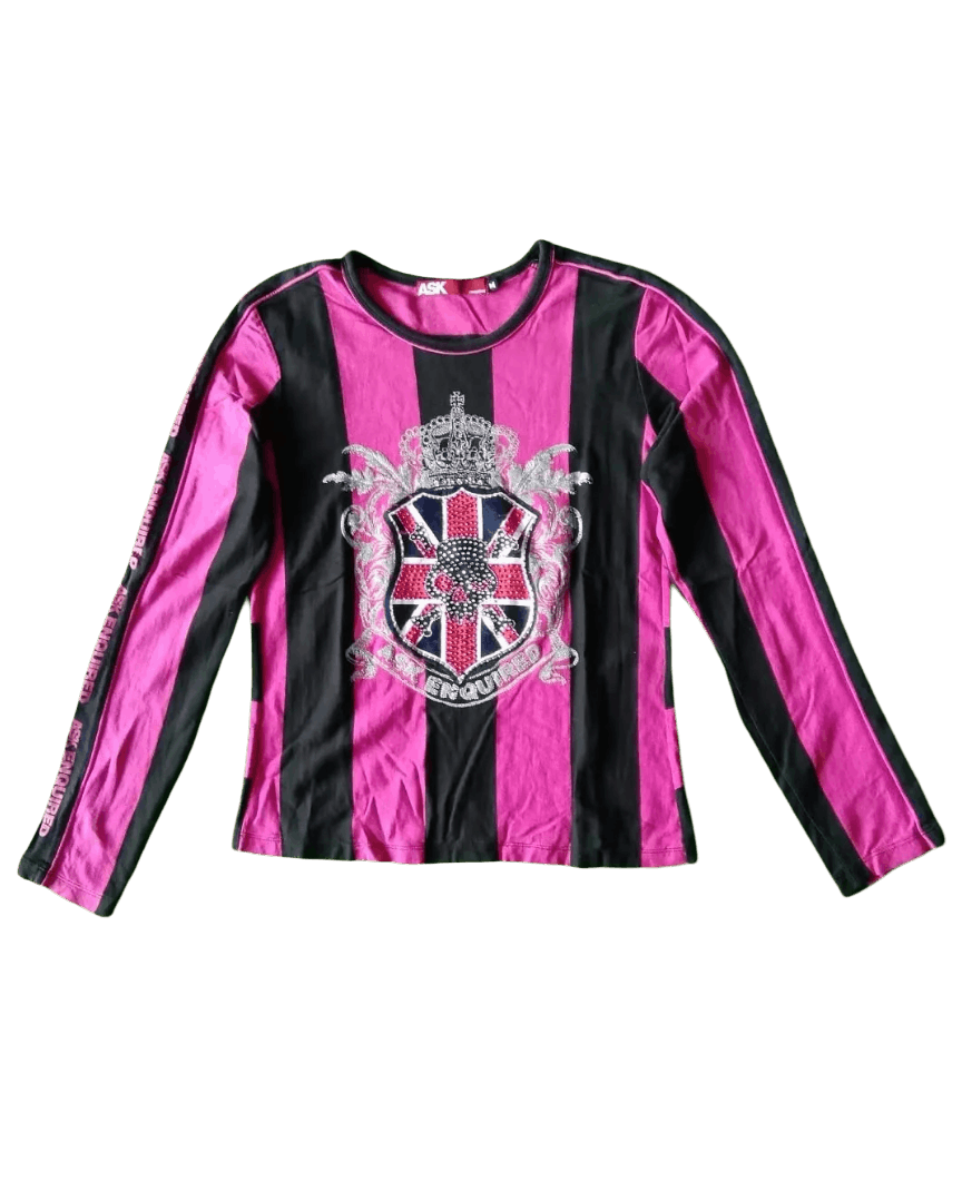 Hysteric Glamour Vintage Y2K ASK Enquired Gyaru Rhinestone Crest L/S Tee Size M / US 6-8 / IT 42-44 - 1 Thumbnail