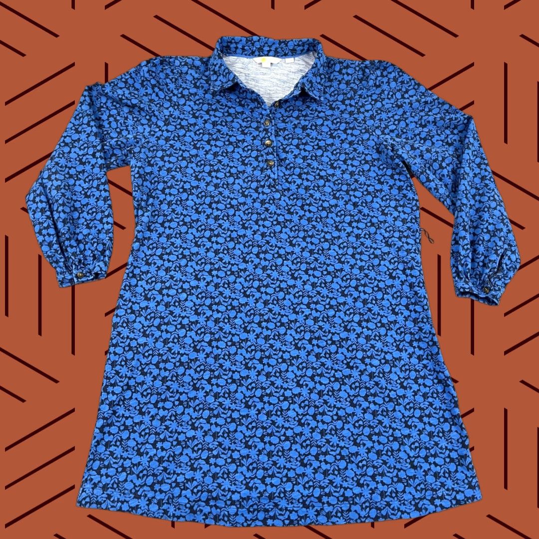 Boden VINTAGE Boden Women's Tunic Dress 16 Blue Floral Long Sleeve Pockets Collared All Seasons Size XXL / US 16-18 / IT 52-54 - 1 Thumbnail