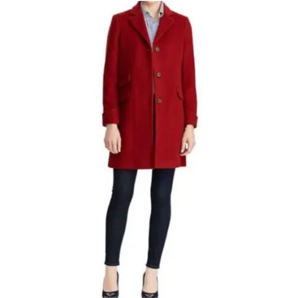 image of Lauren Ralph Lauren New Laurent Ralph Laurent Wool Blend Reefer Rust Sienna Lr2523 in Red, Women's 