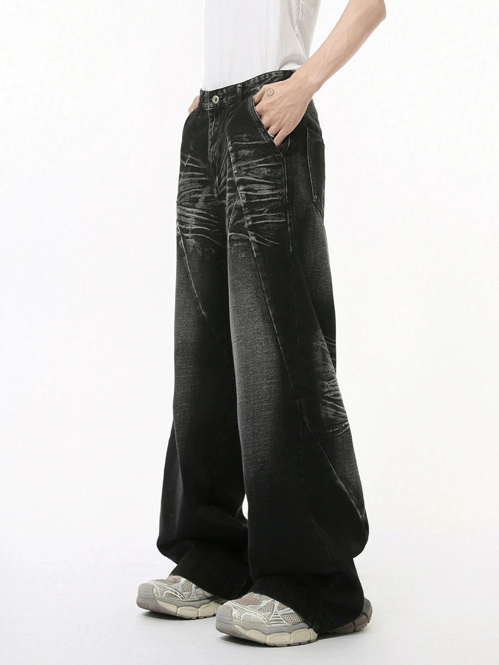 Vintage American high street washed whisker stitching straight jeans Size US 32 / EU 48 - 4 Thumbnail