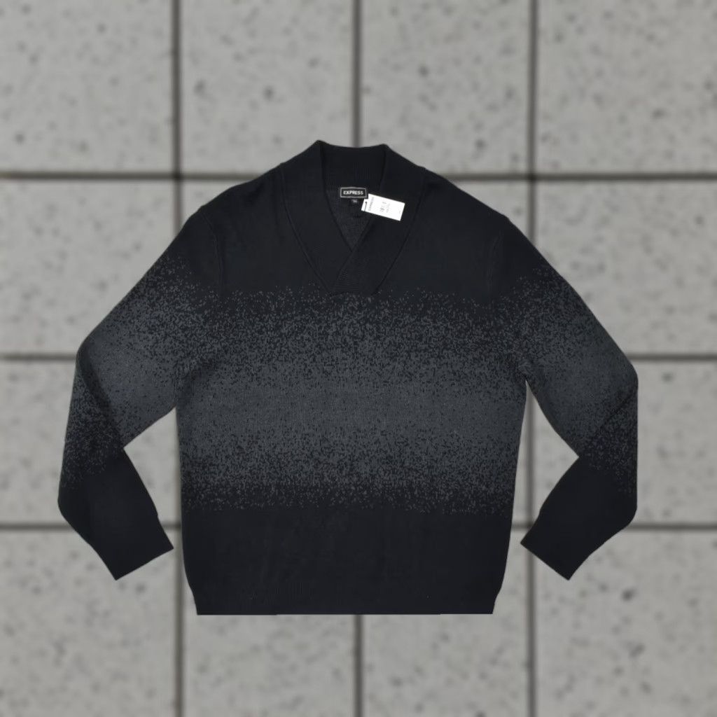 Express Express Sweater Men XXL Black Gray Ombre Shawl Neck 100% Cotton NWT Size US XXL / EU 58 / 5 - 1 Thumbnail