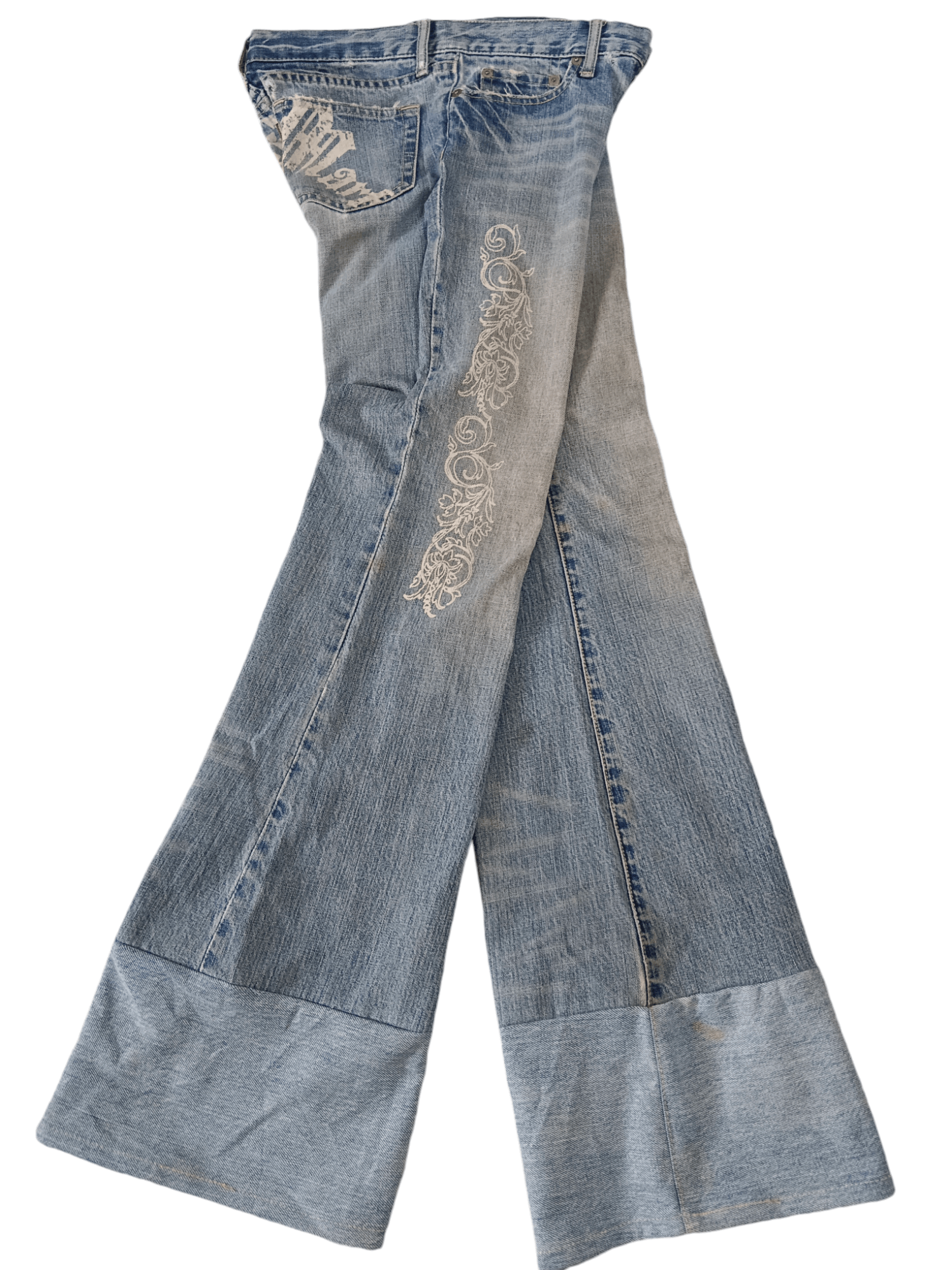 Tornado Mart Tornado Mart Tribal Tattoo Custom Hem Super Flare Denim Size US 29 - 2 Thumbnail