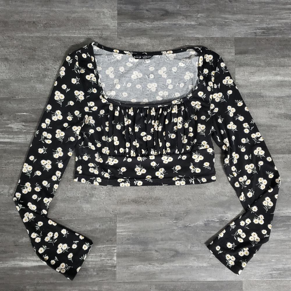 Shein Black Floral SHEIN Long Sleeve Size L / US 10 / IT 46 - 1 Thumbnail