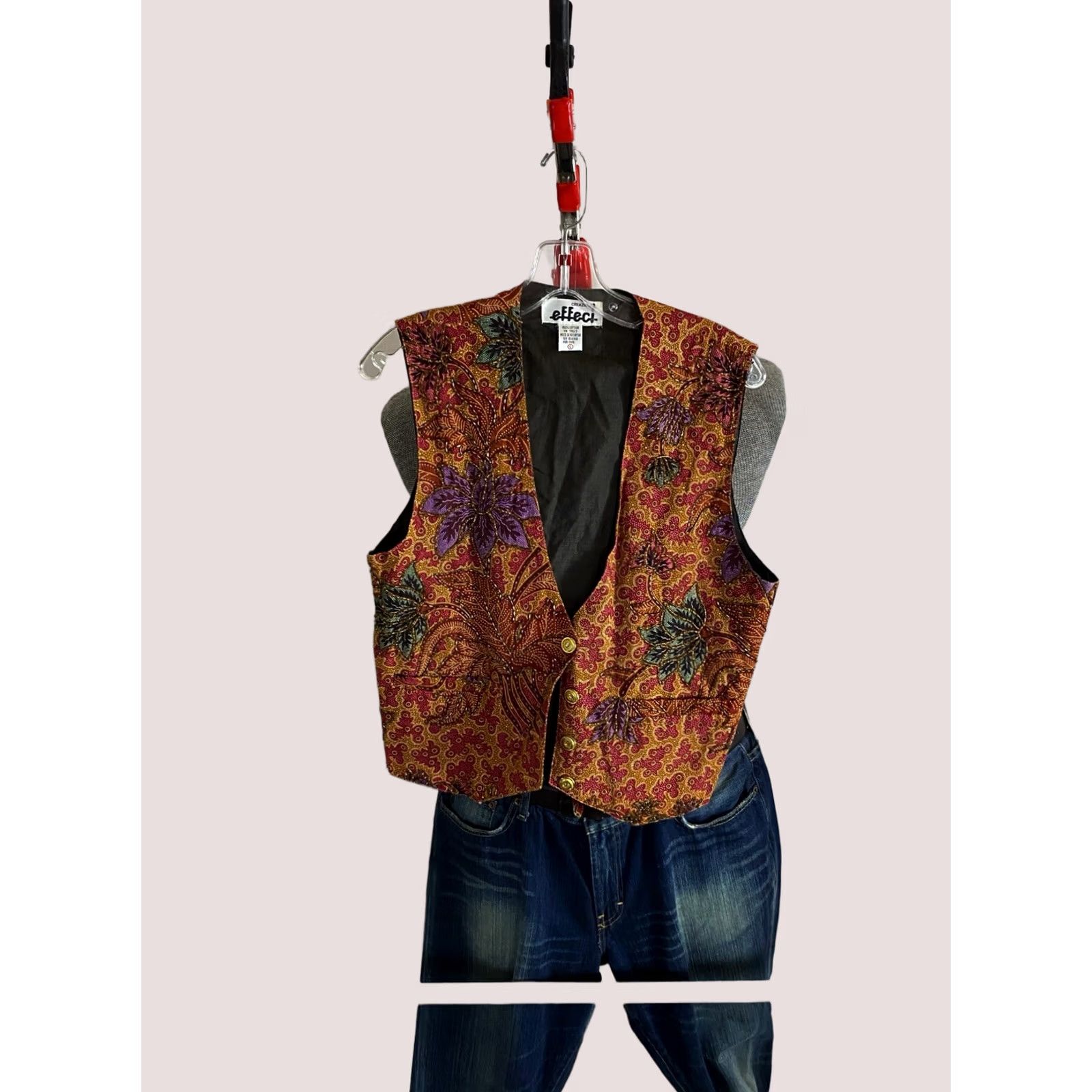 Vintage WOMENS Creazioni Effeci Batik Beaded Christmas Vest Large L Petite Size L / US 10 / IT 46 - 1 Thumbnail
